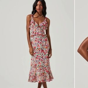 NWOT ASTR THE LABEL Wildflower Ruffle Cutout Midi Dress - PINK RED FLORAL / S